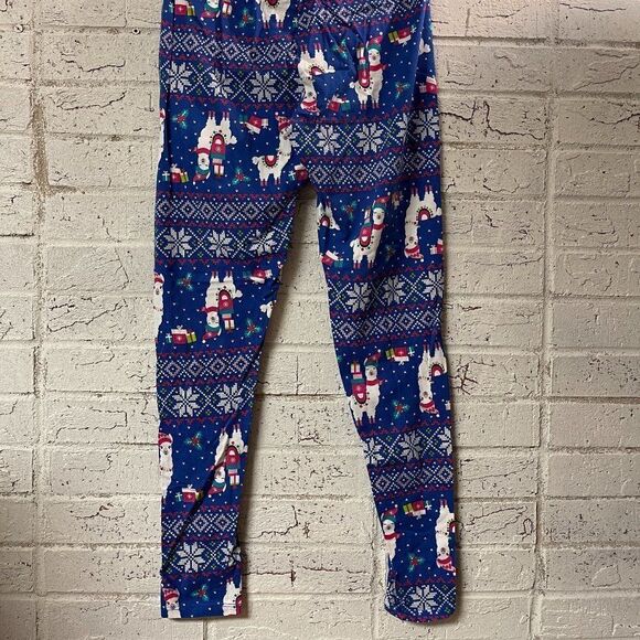 Christmas No Boundaries Llama  Pink Blue Leggings Small - Picture 4 of 8